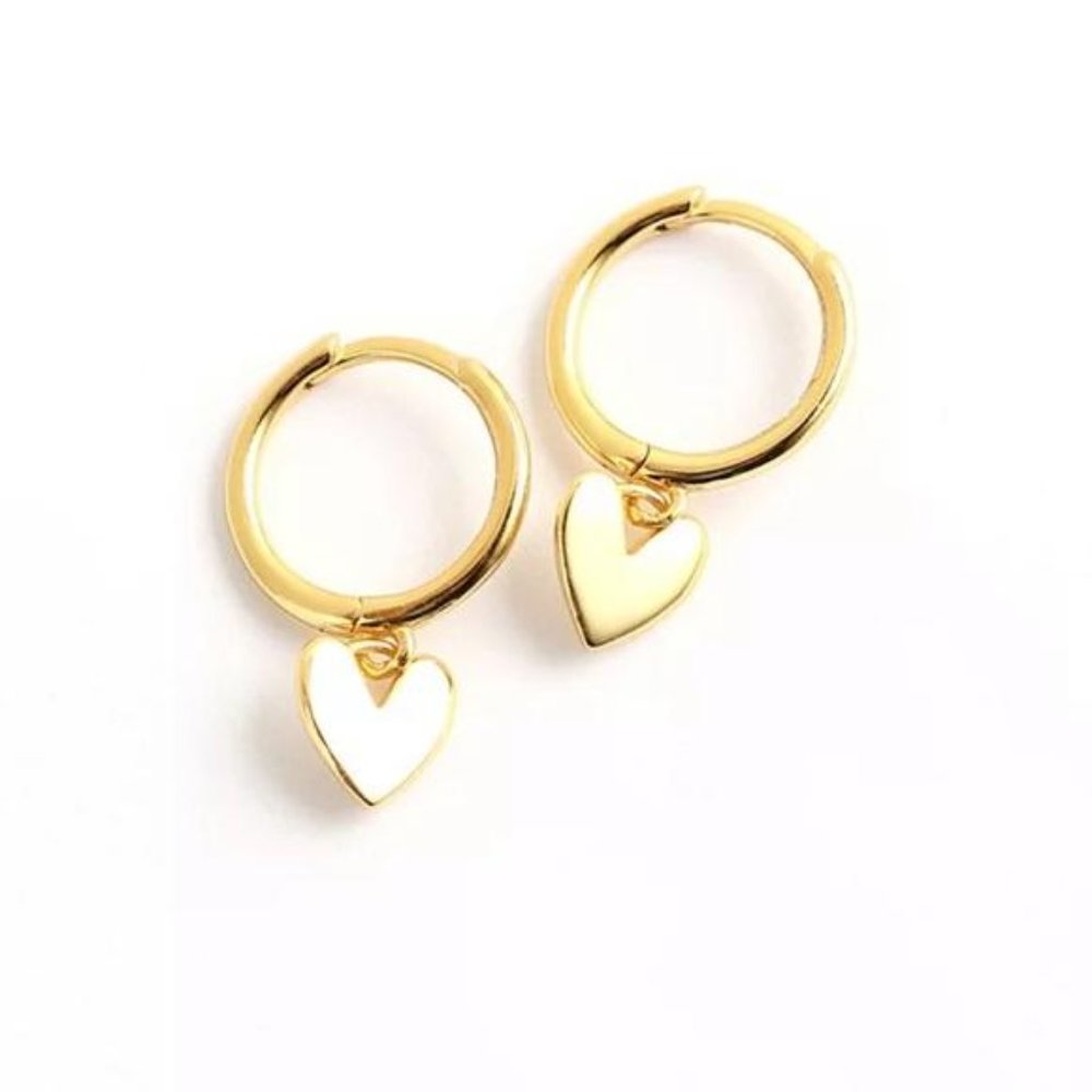 NEW GOLD TASSEL HEART HOOP EARRINGS - Picture 3 of 7